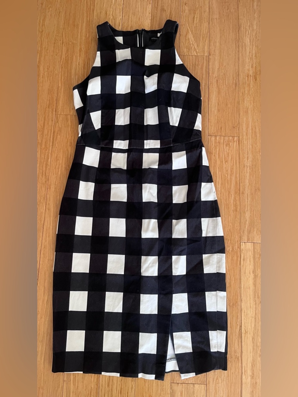 Banana Republic Black & White Check Gingham Print A-Line Dress